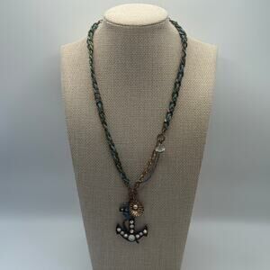 Betsey Johnson Blue Anchor Charm Y2K Necklace Rhinestone Nautical‎